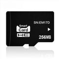 A 256MB TF format memory card presented in retail packaging.