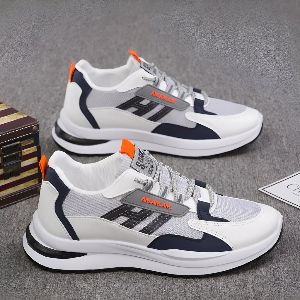 Men's breathable running shoes with mesh upper, rubber sole, lace-up front, grey or black, sizes 39-44