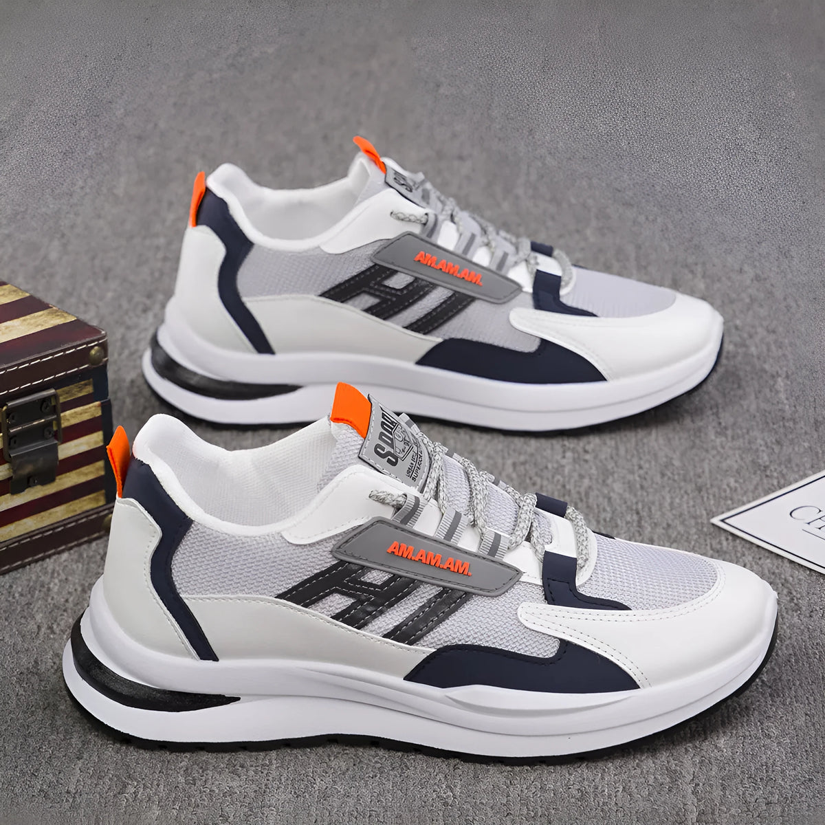 Men's breathable running shoes with mesh upper, rubber sole, lace-up front, grey or black, sizes 39-44