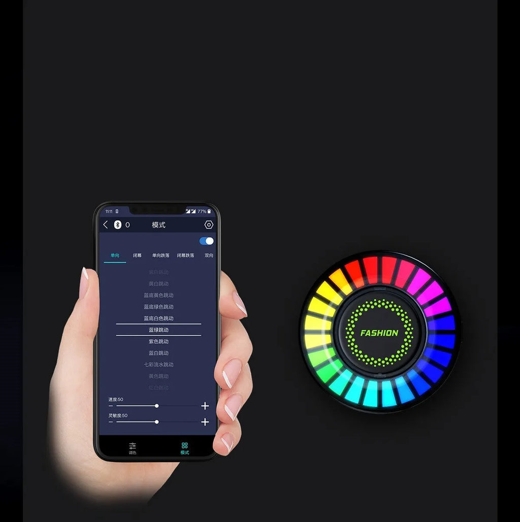 Car air vent aromatherapy light with RGB LEDs and voice control on a car dashboard.