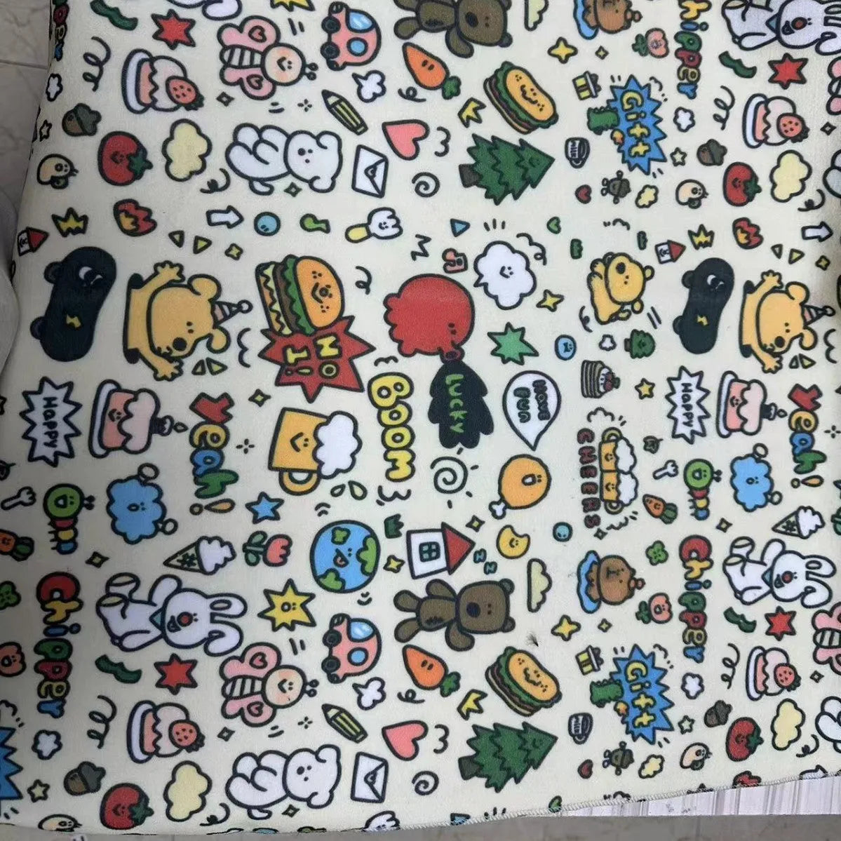 Blue Puppy cartoon print nylon cosmetic bag showing large size with zipper.
