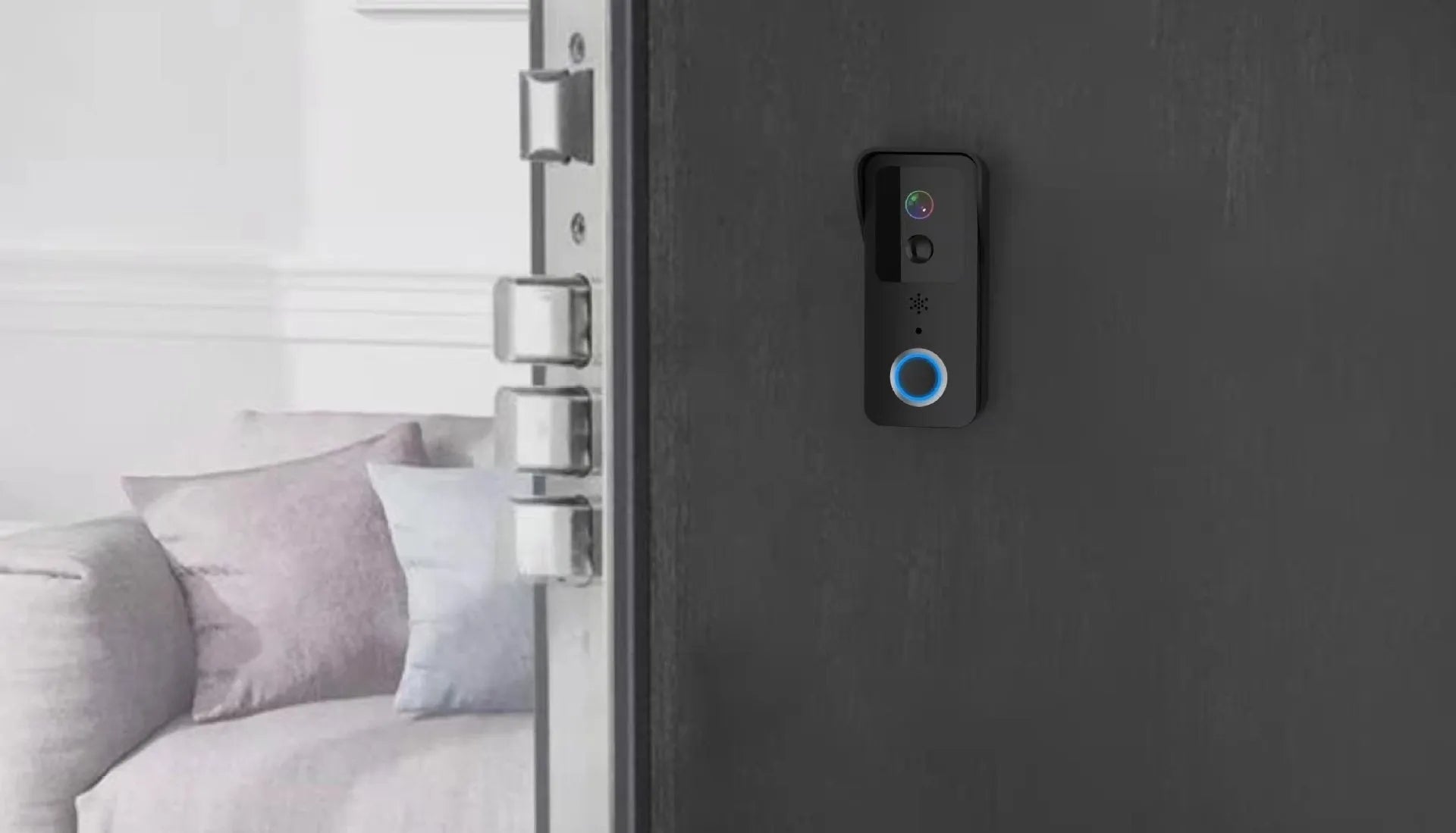 Black or white smart waterproof HD visual doorbell with camera and intercom for outdoor security.