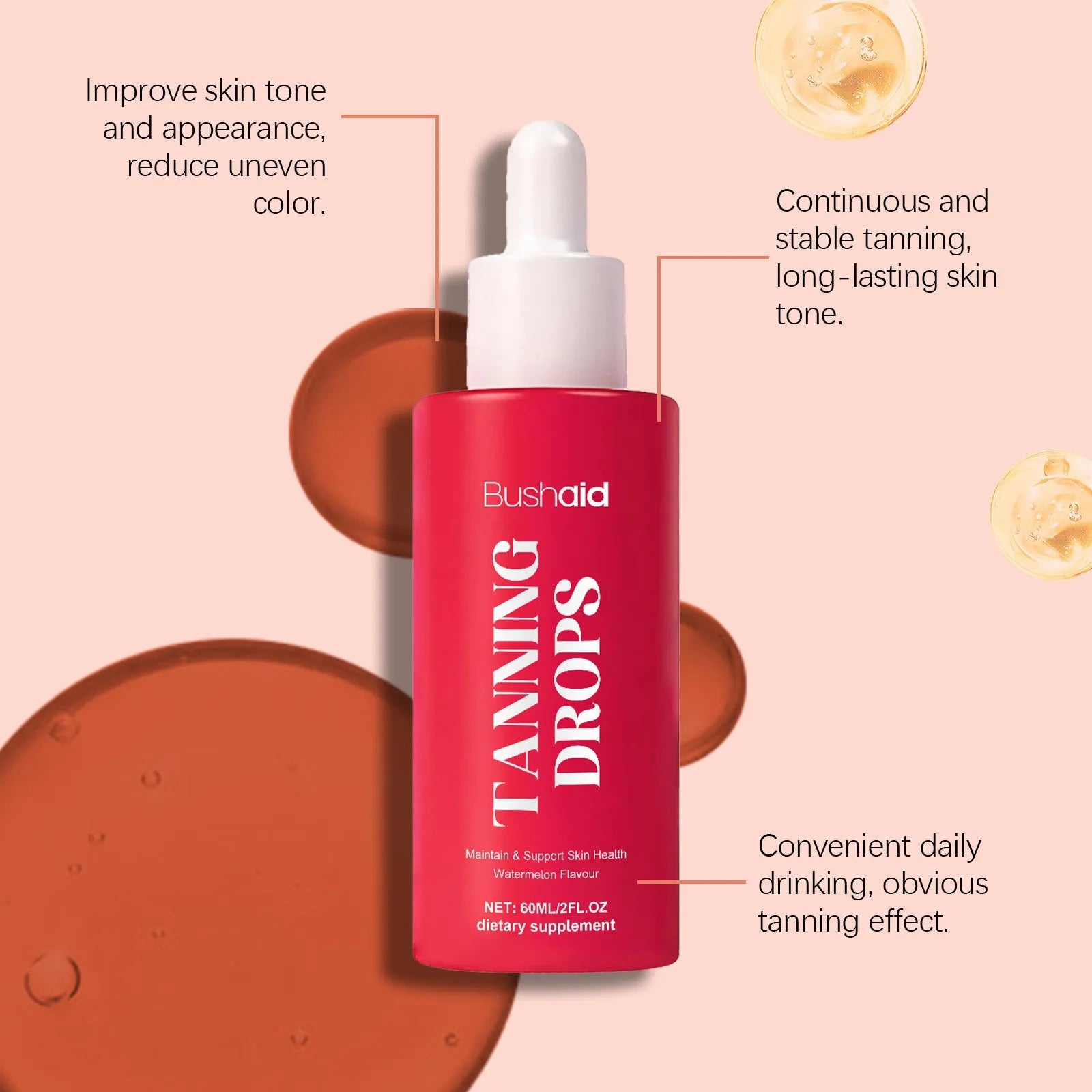 60ml natural skin brightening serum bottle with dropper containing plant extracts