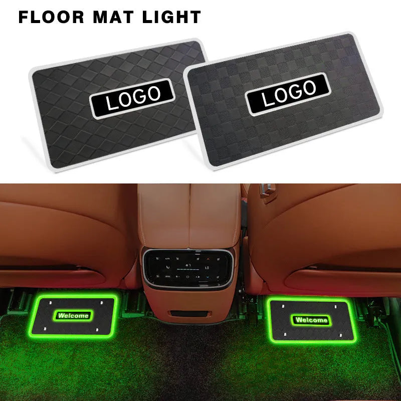 LED car foot mat light with RGB colour, diamond pattern, on car footwell floor