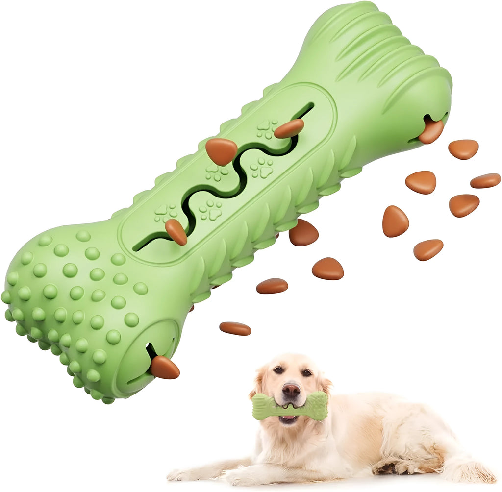 Blue durable natural rubber bone-shaped dog chew toy on a plain background