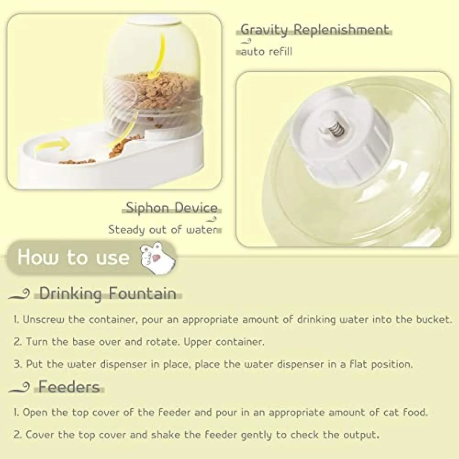 White automatic gravity cat feeder and water dispenser set with wave design.