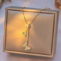 Gold full rhinestone micro-inlaid butterfly tassel necklace on copper pendant with stainless steel O-ring chain