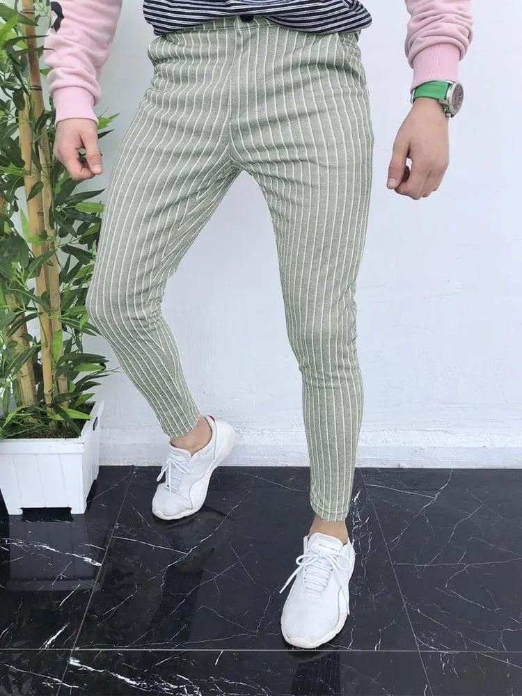 Men's slim-fit plaid casual trousers in colour RKKZ49 with straight cut design and micro-elastic waist