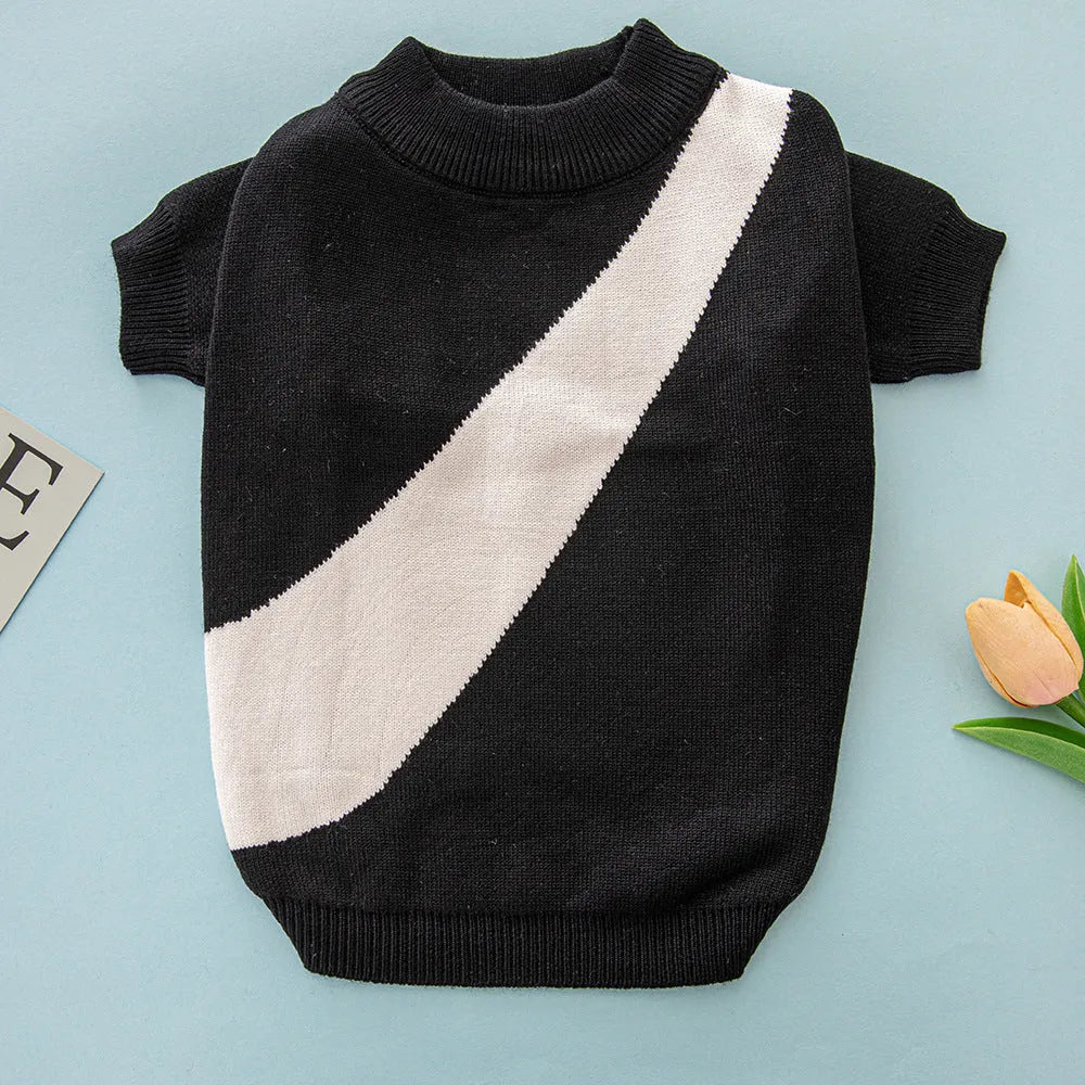 Wool dog sweater for corgis and poodles available in six colours including black, orange red, pink, milky white, light green, and sapphire blue