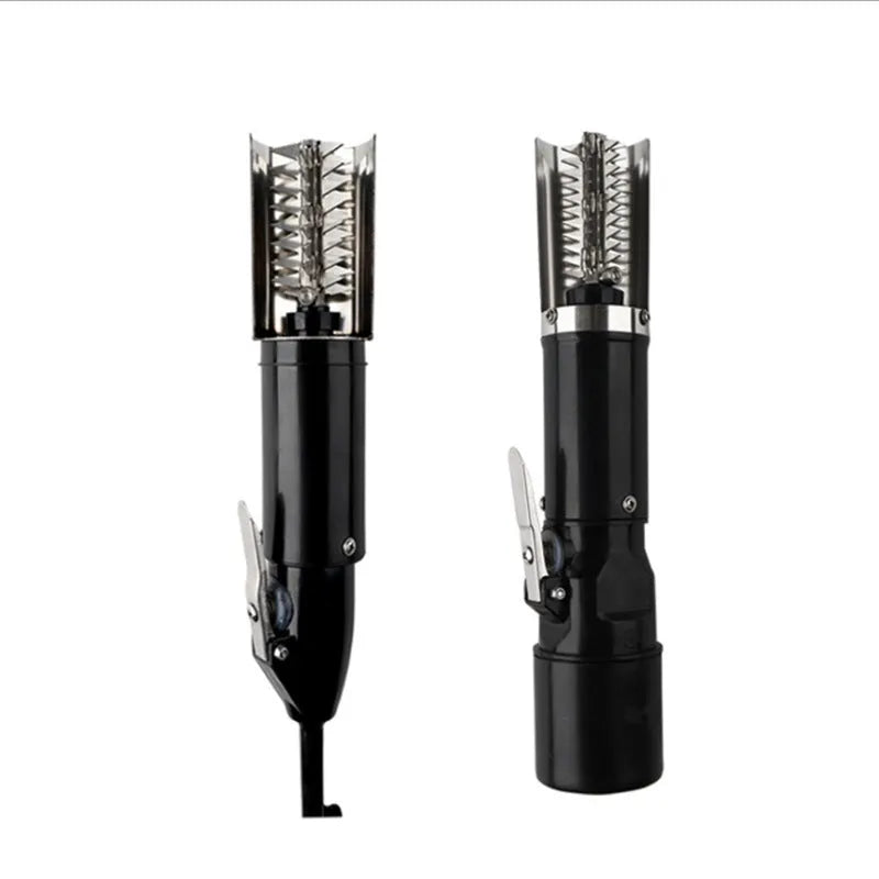 Black electric fish scale scraper tool with brush head and wireless base