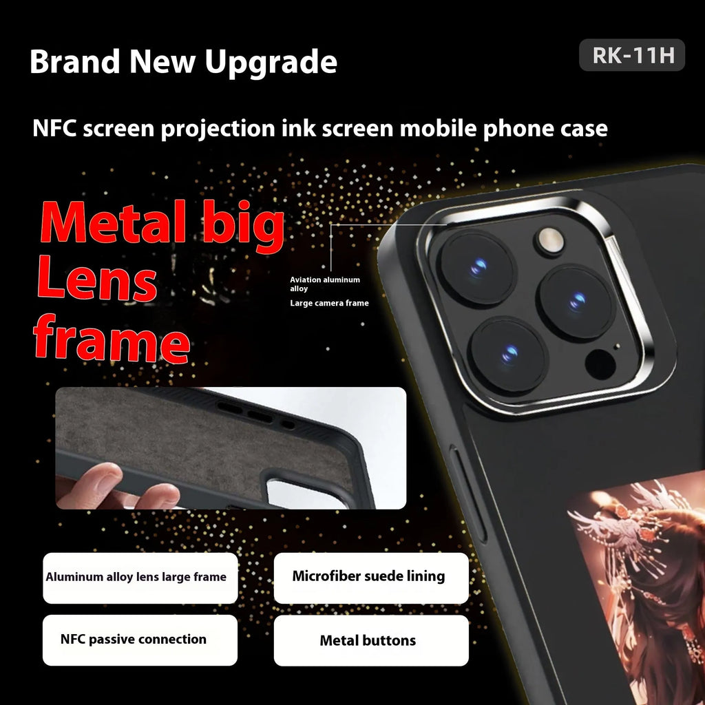 Two-in-one TPU phone case with E-ink pattern projection for Apple iPhone, showing black colour