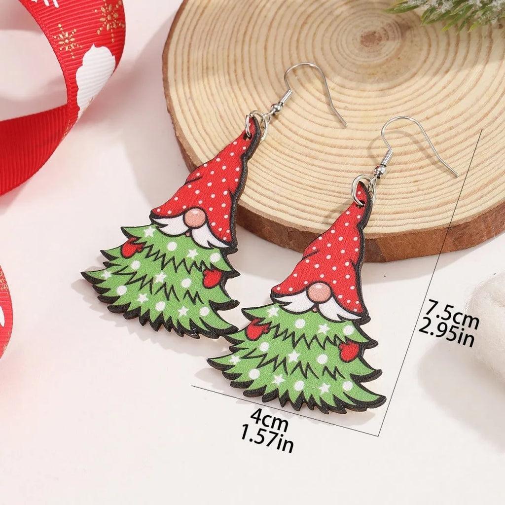Women's creative Christmas wooden earrings with Christmas tree and water drop snowman designs