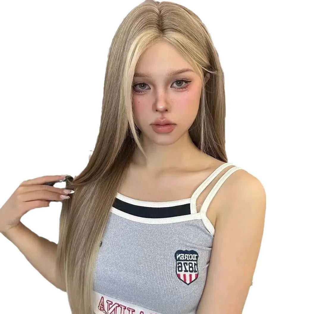 Golden brown gradient forehead lace wig with centre parting for women