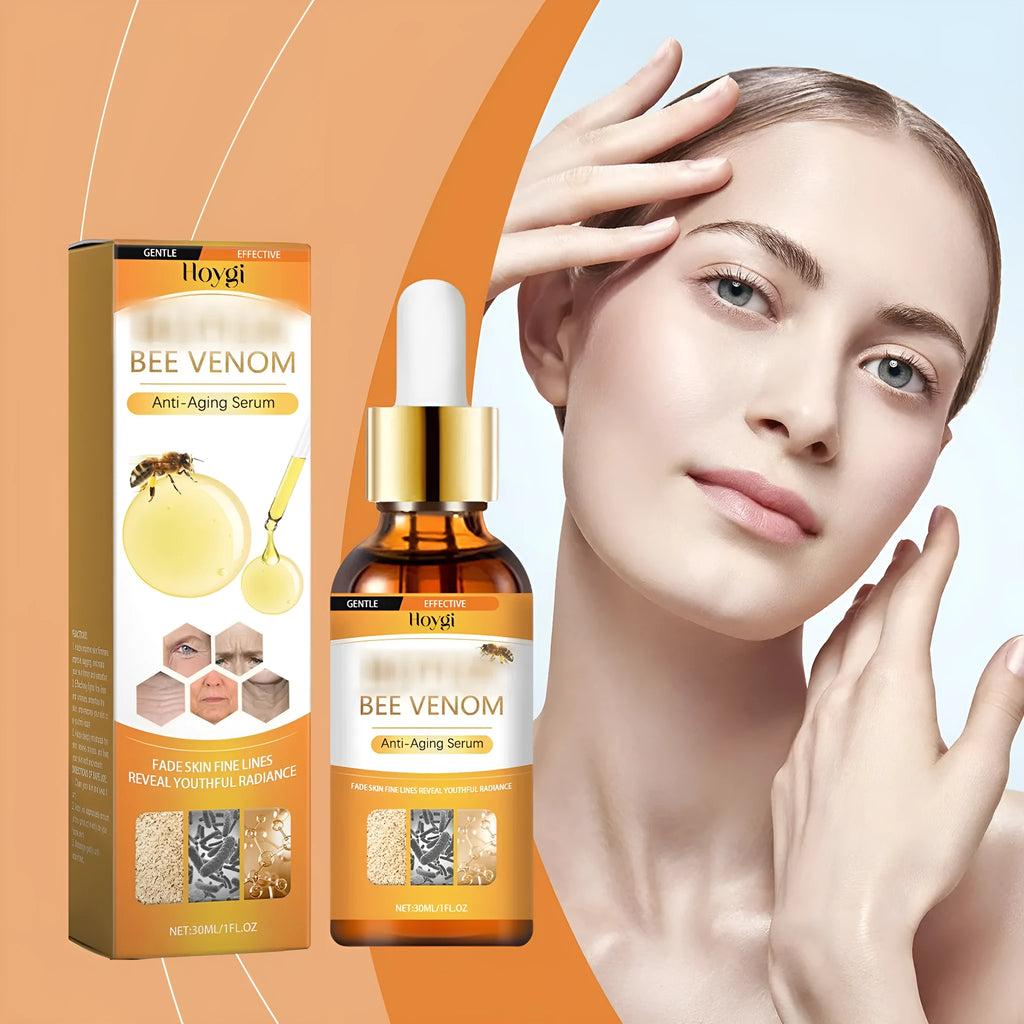 30ml bottle of anti-aging liquid serum with hyaluronic acid and bee venom formula