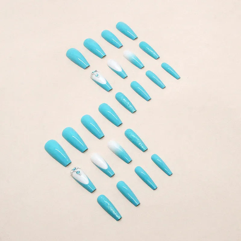 Long ballet false nail extensions in solid Z689 smart blue diamond colour with included glue