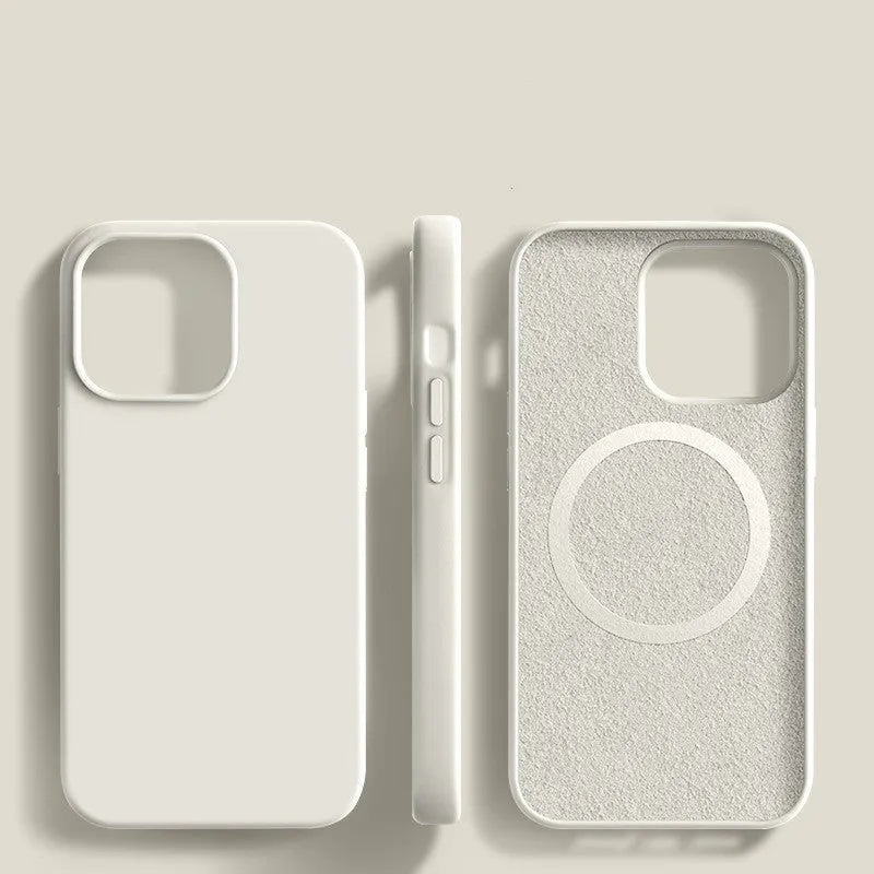 Liquid silicone magnetic phone case with frosted finish in Antique White for Apple iPhone