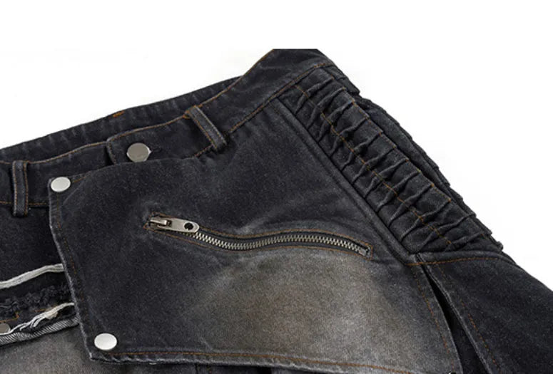 Deconstruction worn jeans for teenagers, cotton denim with zip front, in sizes S M L XL