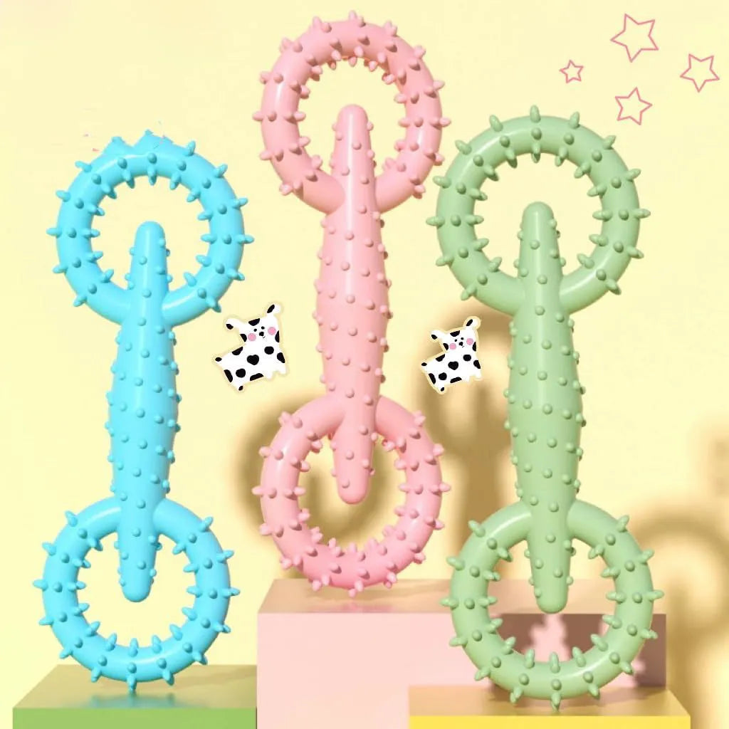 Blue TPR rubber dog chew toy ring for puppy teething, 16cm diameter.