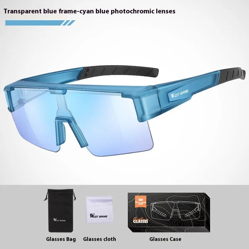 Bicycle colour changing glasses with large frame and semi-rimless design in black and gray