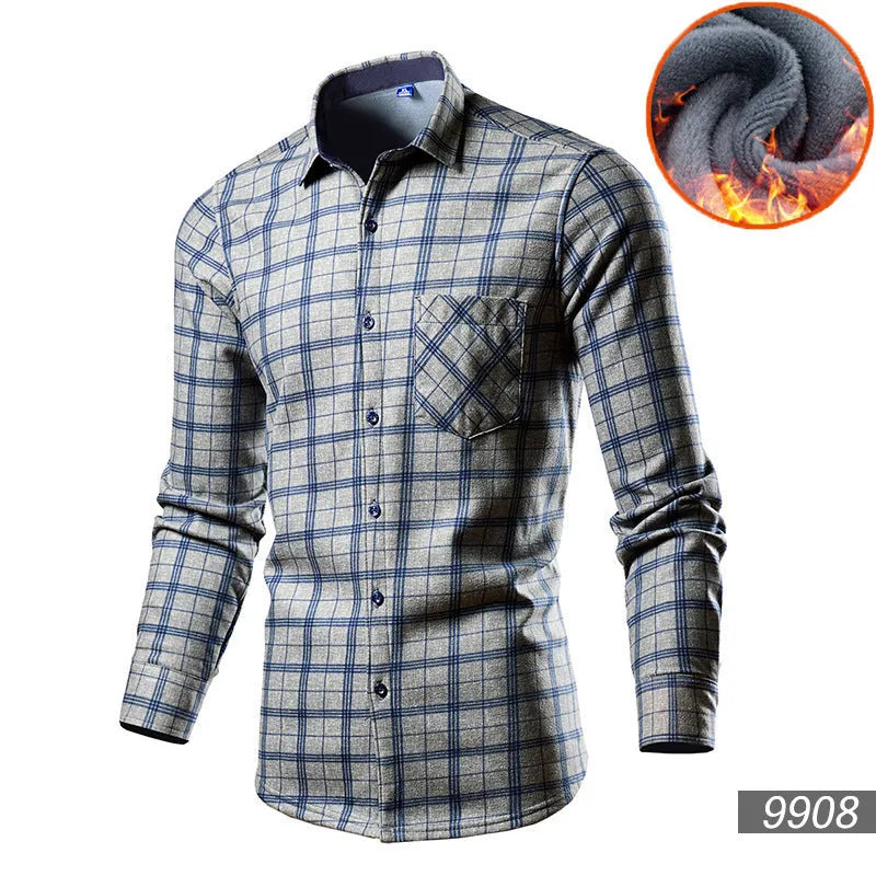Man wearing a solid-colour fleece-lined cotton blend cardigan shirt in a loose, casual fit.