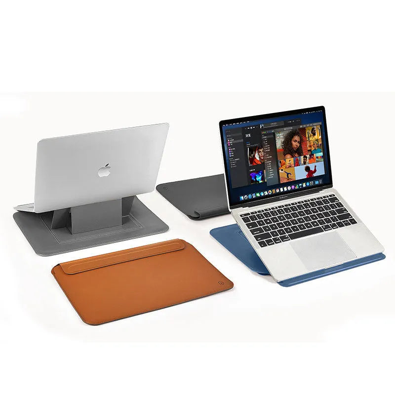 PU leather notebook liner laptop protective case in dark blue with soft handle and hook and loop closure