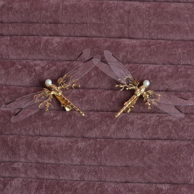 European golden dragonfly side clip headdress with alloy electroplated finish and jucai decoration