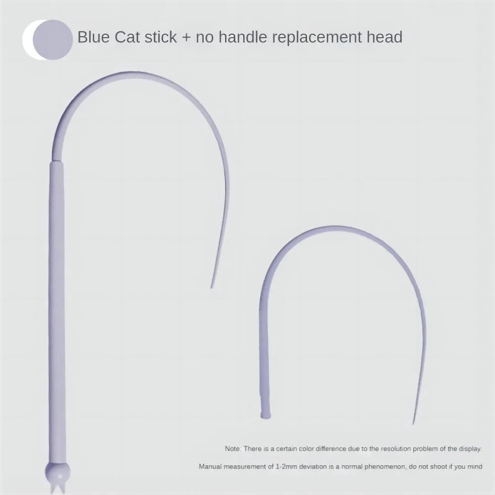 Blue cat teaser stick with silicone mouse tail extended to 80cm length beside pink version