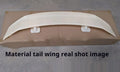 A universal punch-free ABS plastic car tail wing spoiler showing bright black, white, and carbon pattern finish options.