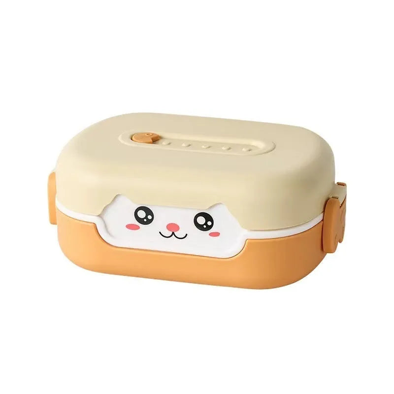 Square plastic divided lunch box with cartoon design in blue, pink green, or orange colour options