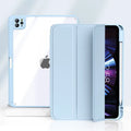 Compatible with Apple iPad magnetic split case with pen slot, lavender purple colour, slim profile on white background