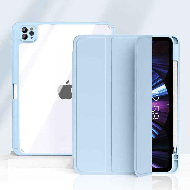 Compatible with Apple iPad magnetic split case with pen slot, lavender purple colour, slim profile on white background
