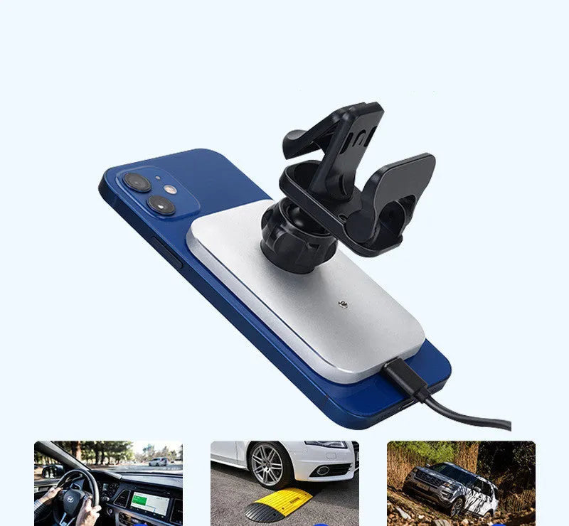 Black magnetic wireless charging car phone holder for iPhone 12 with functional king bracket mounting