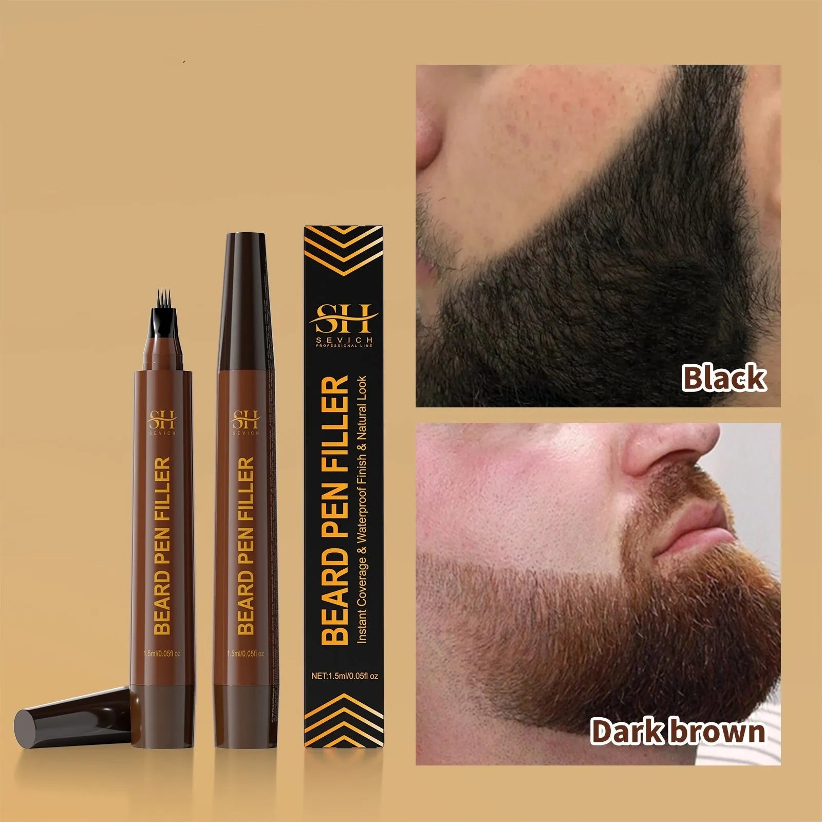 Men's eyebrow pencil for beard and hairline filling in black and dark brown sweatproof waterproof shades