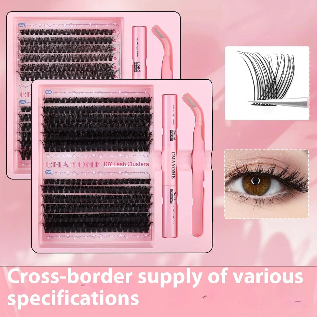 DIY single cluster false eyelashes set with artificial fibre lashes for custom application
