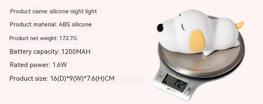 Two-colour cartoon dog silicone night light with USB cable