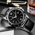 Men's waterproof quartz watch with calendar, black or white dial, steel or leather strap, 11mm thick