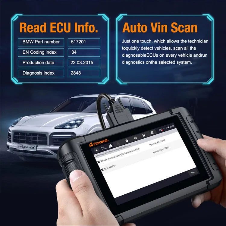 NT809 automotive diagnostic scanner with cables, adapters, and user manual for full vehicle system detection