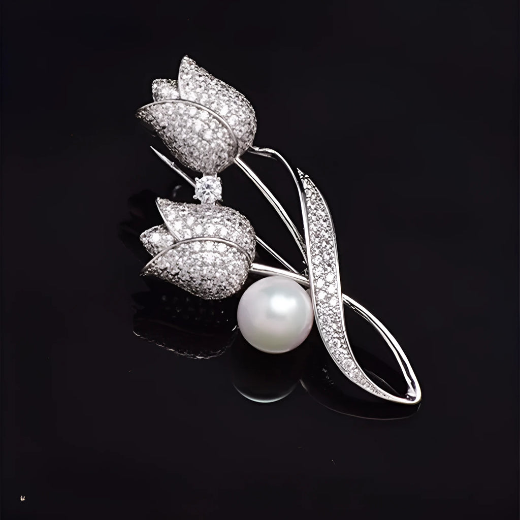 Alloy flower brooch with micro-inlaid zircon stones in 181 silver tulip colour