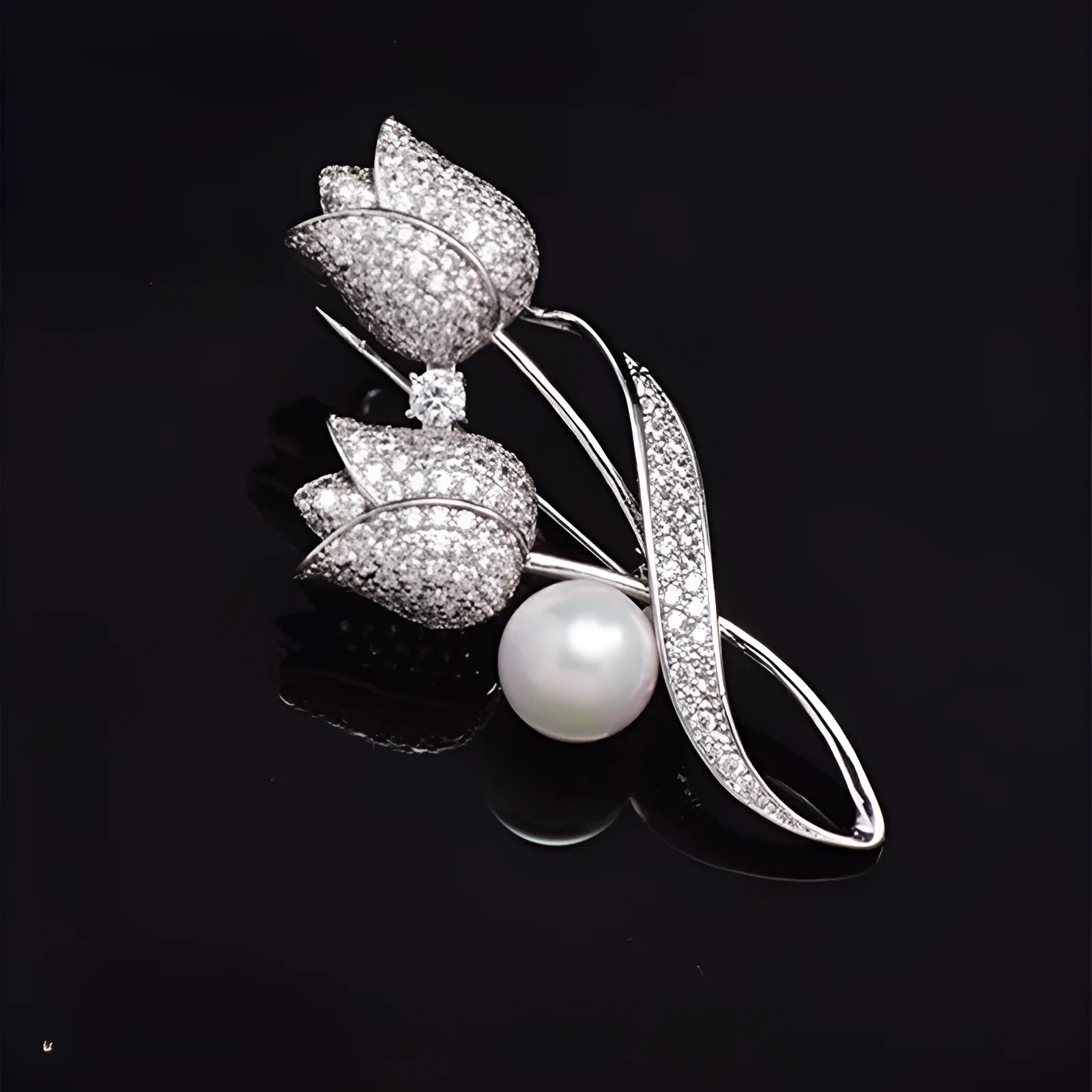 Alloy flower brooch with micro-inlaid zircon stones in 181 silver tulip colour