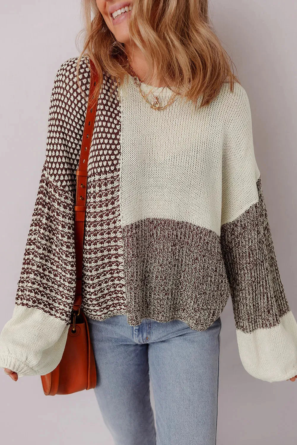 Dark khaki colour block women's long sleeve sweater with back tie detail and drop shoulders.