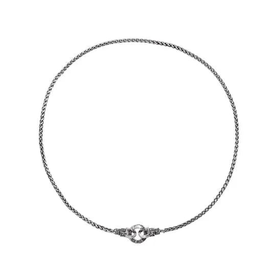 S925 sterling silver necklace with silver pendant showing chain length options