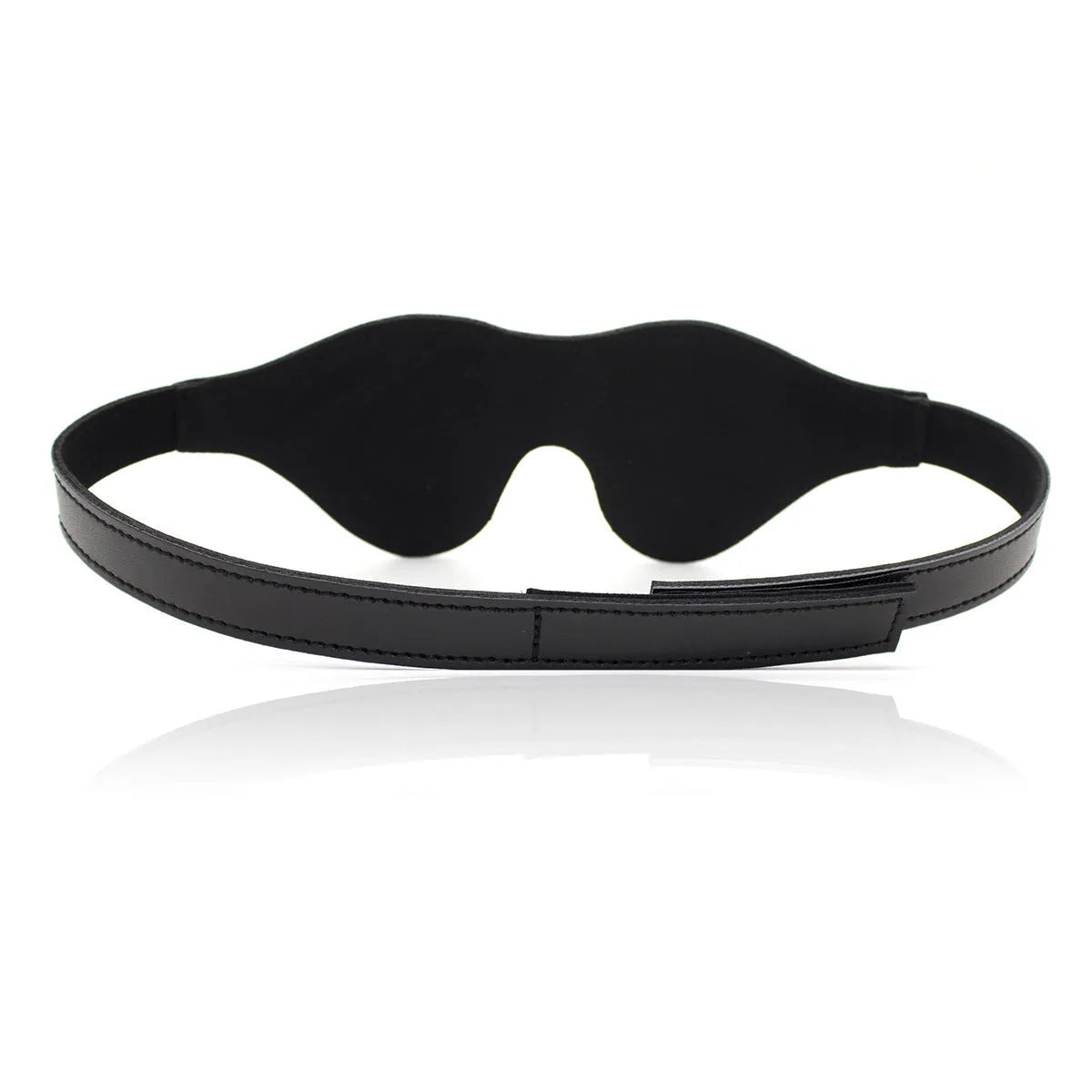 Women's leather eye mask with velcro fastening showing three-dimensional contour design in multiple colour options