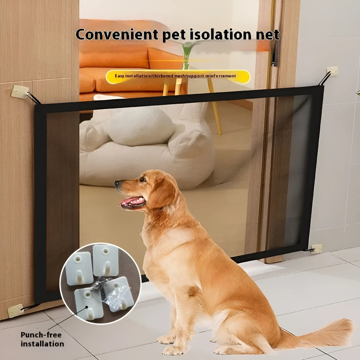 Black nylon mesh pet isolation net folded, 78cm height, available in 1m to 1.8m widths