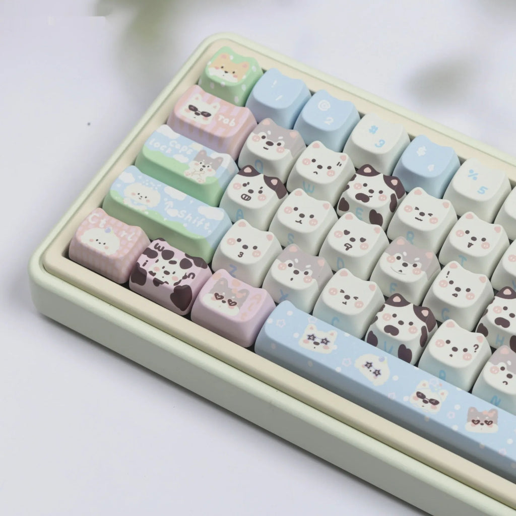 PBT sublimation key cap full set with colourful puppy design for mechanical keyboards
