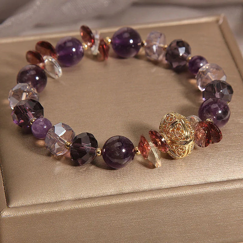 Purple crystal bracelet with pumpkin beads and wind chime lucky charms for women