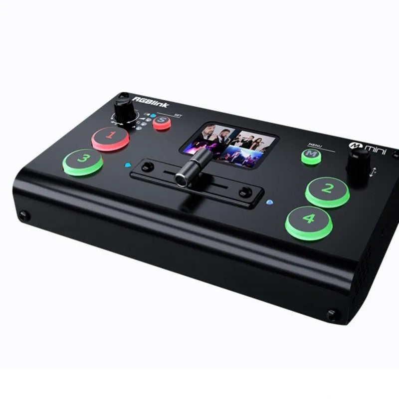 RGBLINK compact HDMI video production switcher with 4 inputs, T-Bar, and colour display