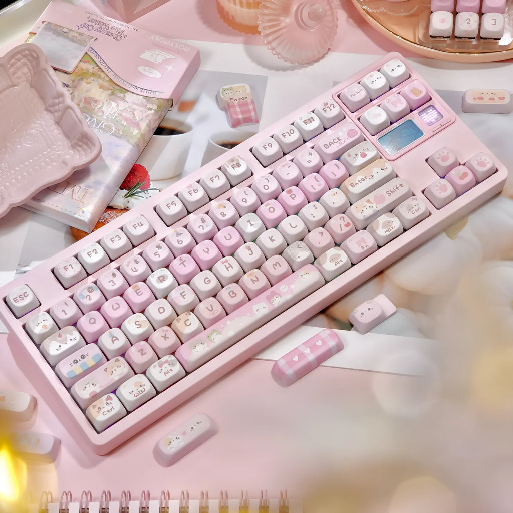 MOA height pink plastic key caps with cartoon character design on all five sides