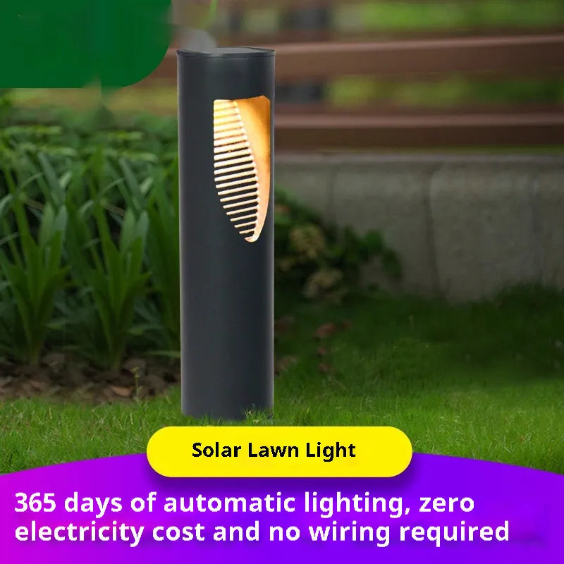 Black geometric solar-powered garden light with abstract design for outdoor decoration