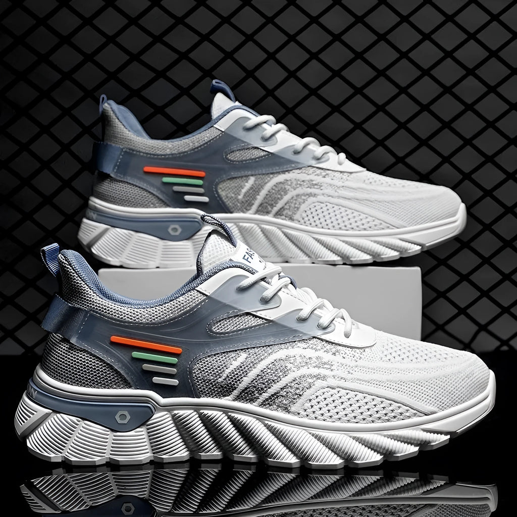 Men's platform casual running shoes in mesh with cross straps and rubber sole