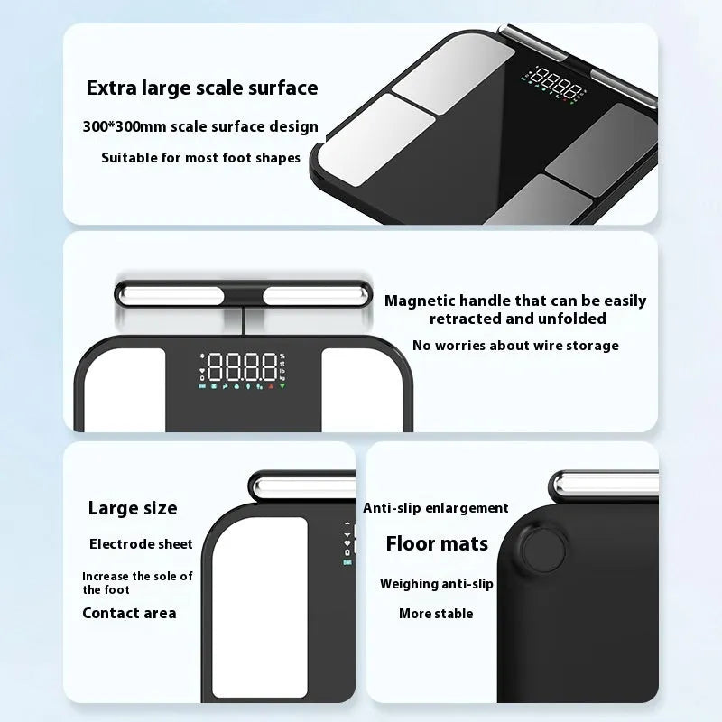 Black tempered glass digital bathroom scales with body composition analysis display